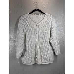 J Jill Oatmeal Linen Blend Cardigan Sweater Mother‎ Pearl Button Open Knit XL